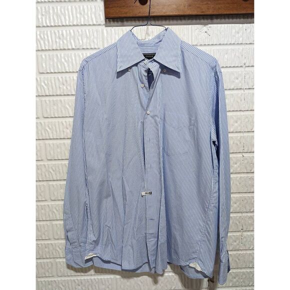 Orian Vintage Other - Orian Vintage Men's Blue and White Striped Long-Sleeve Button-Down Shirt Size L